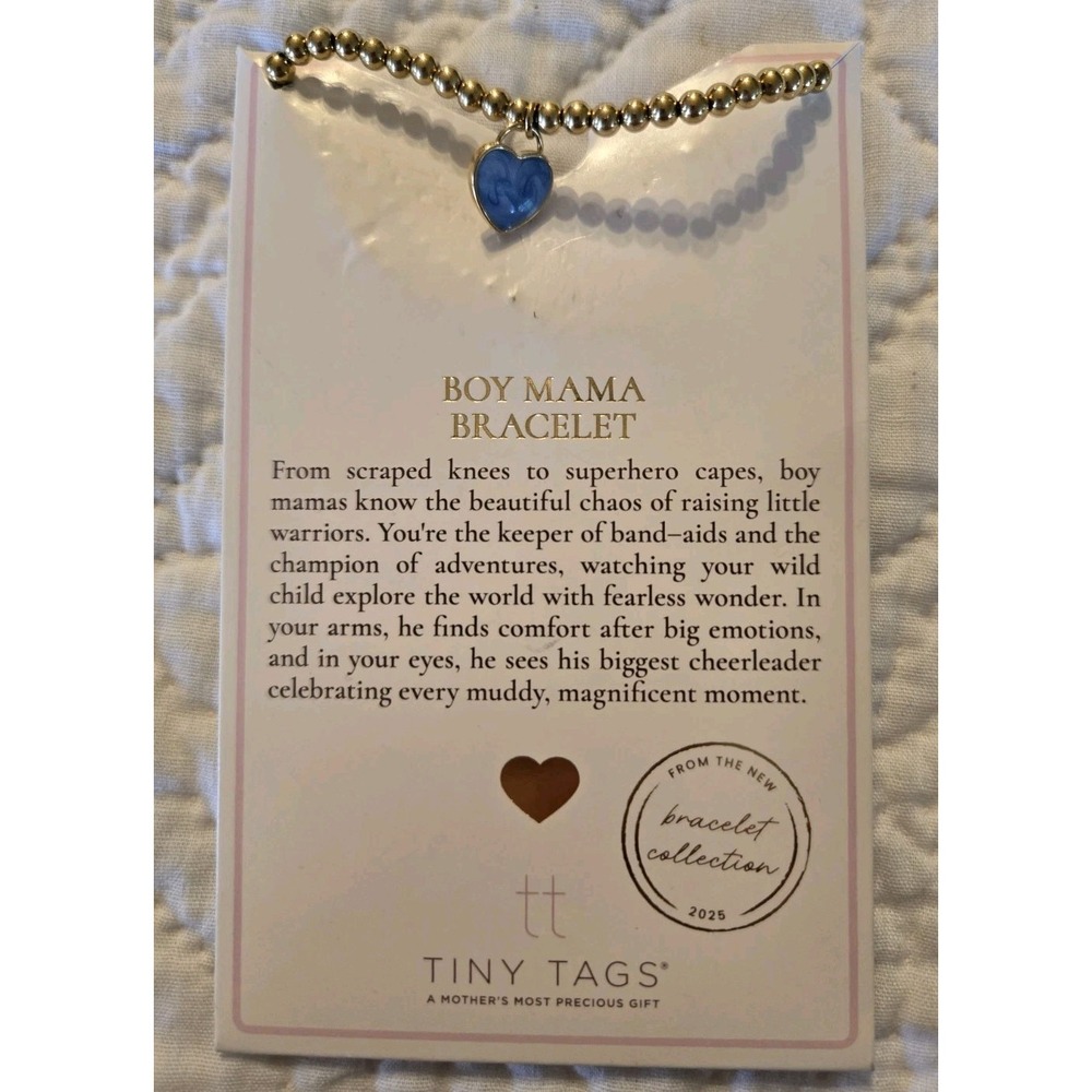 Tiny Tags Boy Mama Mom Gold Blue Heart Charm Bracelet New NWT Packaging Damage